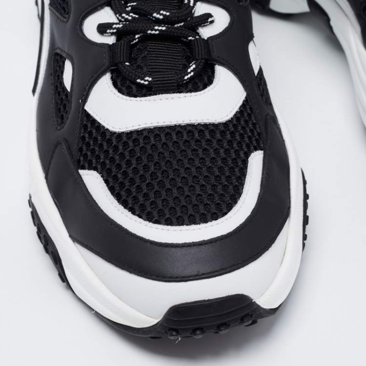 Pre Owned Tod's Black/White Mesh and Leather Chunky Sneakers Size 43