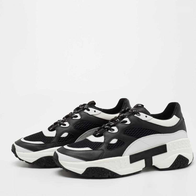 Pre Owned Tod's Black/White Mesh and Leather Chunky Lace Up Sneakers Size 42