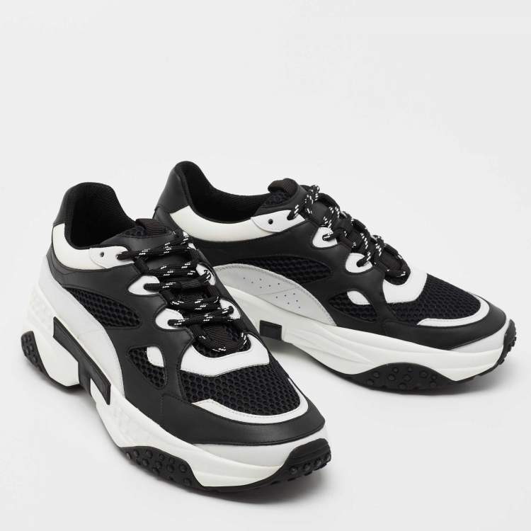 Pre Owned Tod's Black/White Mesh and Leather Chunky Lace Up Sneakers Size 42