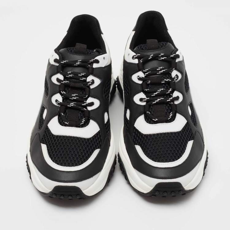 Pre Owned Tod's Black/White Mesh and Leather Chunky Lace Up Sneakers Size 42