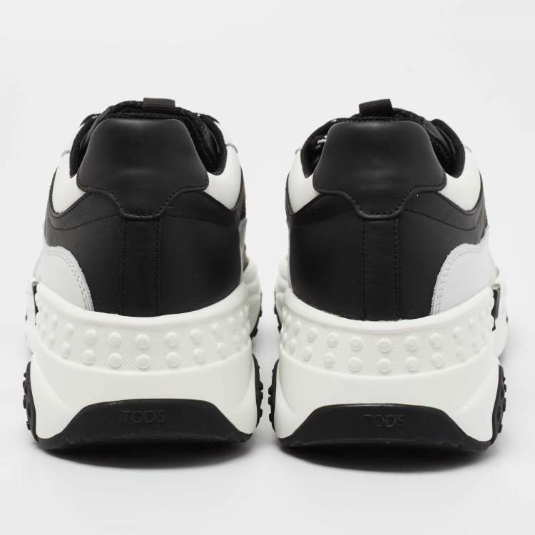 Pre Owned Tod's Black/White Mesh and Leather Chunky Lace Up Sneakers Size 42