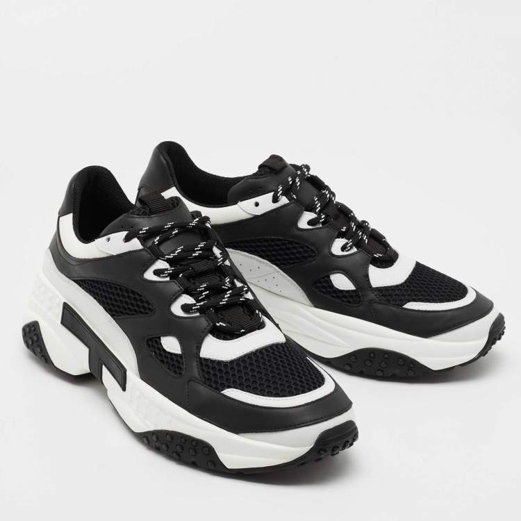 Pre Owned Tod's Black/White Mesh and Leather Chunky Lace Up Sneakers Size 43
