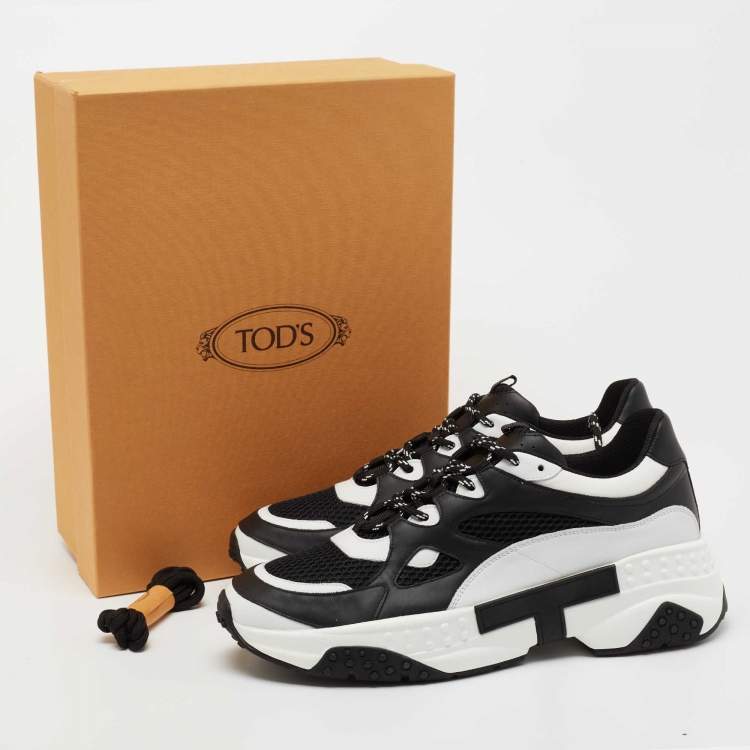 Pre Owned Tod's Black/White Mesh and Leather Chunky Lace Up Sneakers Size 43