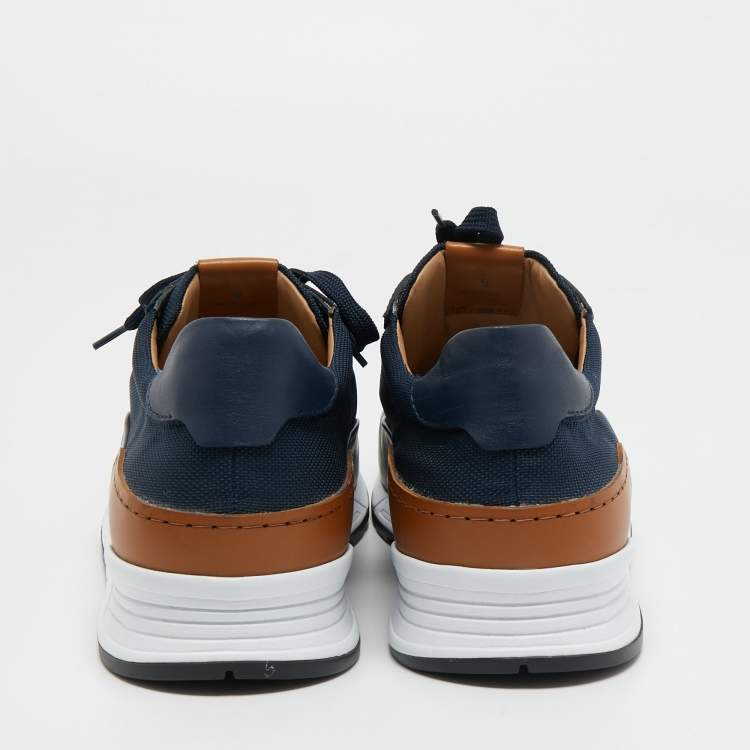 Pre Owned Tod's Navy Blue/Tan Leather and Mesh Low Top Sneakers Size 43