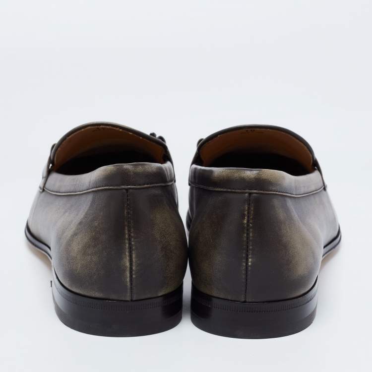 Pre Owned Tods Olive Green Leather Slip On Loafers Size 44.5