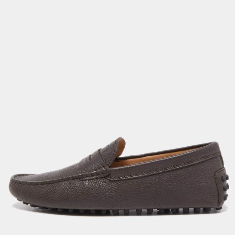 Pre Owned Tod's Dark Brown Leather Gommino Penny Slip On Loafers Size 41