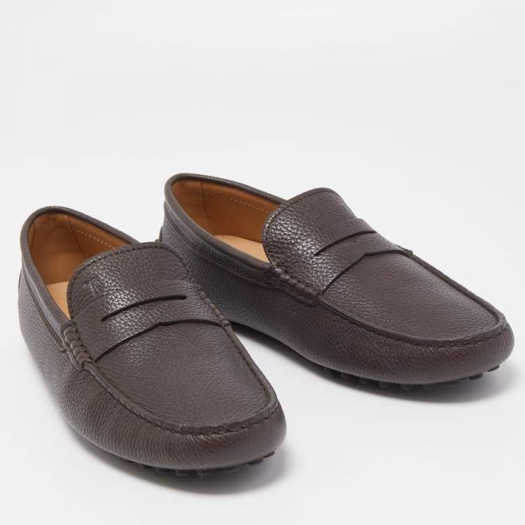Pre Owned Tod's Dark Brown Leather Gommino Penny Slip On Loafers Size 41