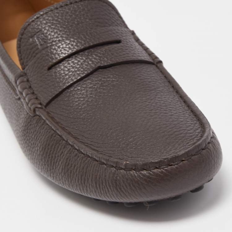 Pre Owned Tod's Dark Brown Leather Gommino Penny Slip On Loafers Size 41