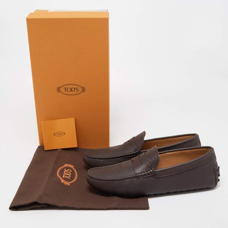 Pre Owned Tod's Dark Brown Leather Gommino Penny Slip On Loafers Size 41