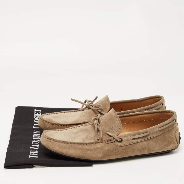 Pre Owned Tod's Grey Suede Bow Slip On Loafers Size 43