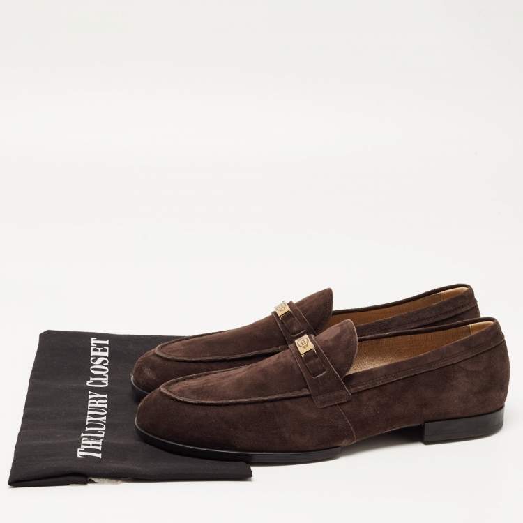 مملوكة مسبقًا Tod's Dark Brown Suede Logo Plaque Loafers Size 42.5 