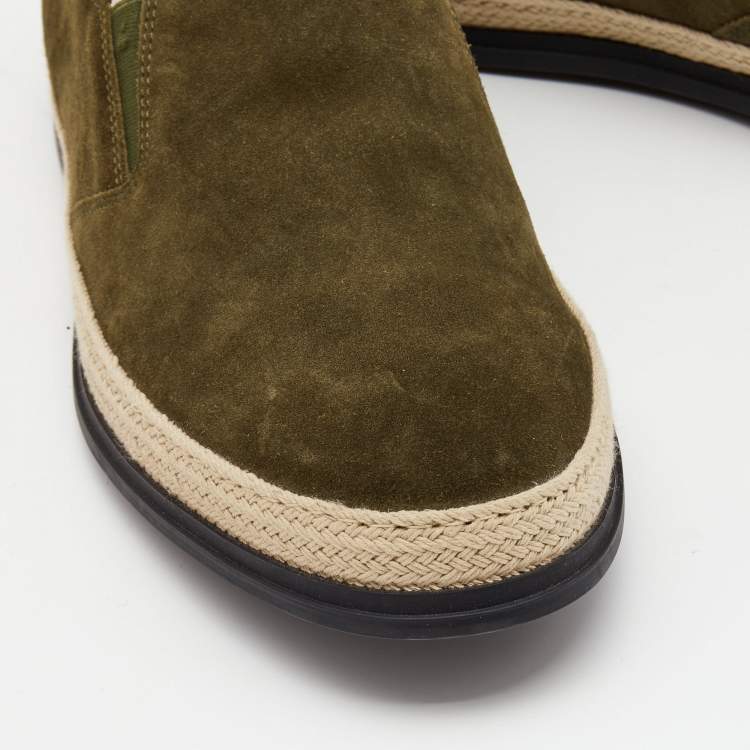 Pre Owned Tod's Olive Green Suede Slip on Loafers Size 44.5