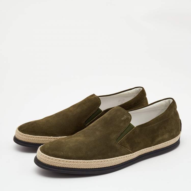 Pre Owned Tod's Olive Green Suede Slip on Loafers Size 44.5