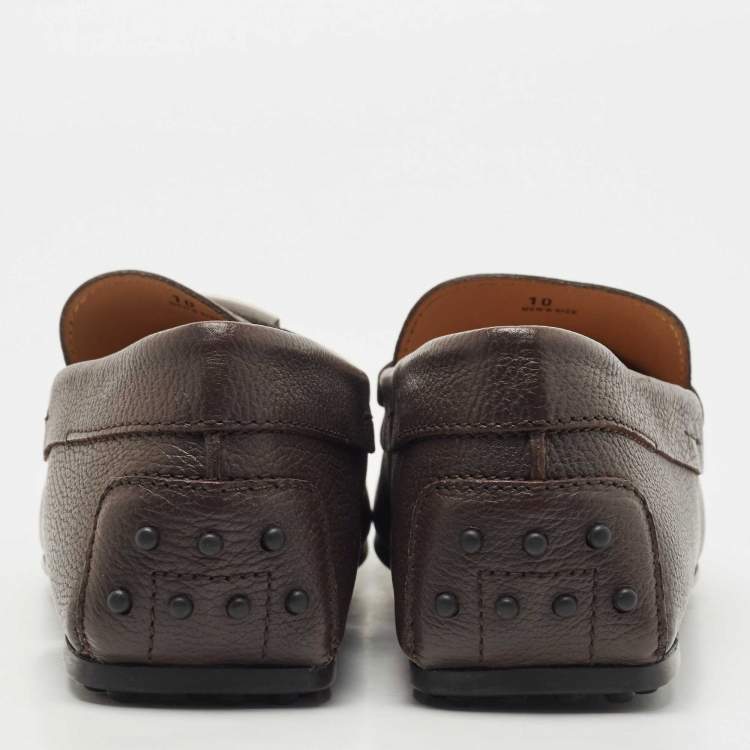 Pre Owned Tod's Brown Leather T Logo Slip On Loafers Size 44.5
