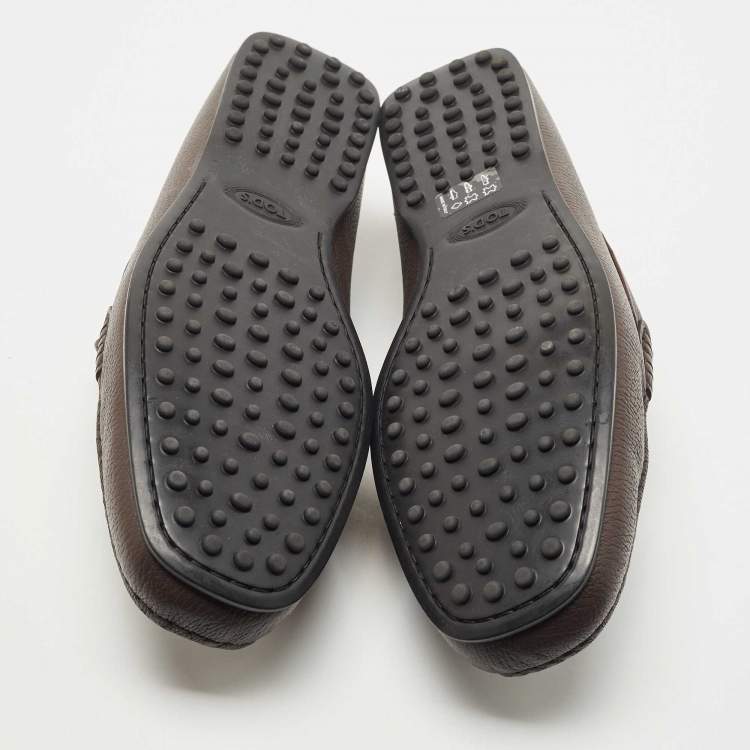 Pre Owned Tod's Brown Leather T Logo Slip On Loafers Size 44.5