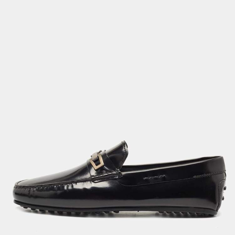 Pre Owned Tod's Black Patent Leather Slip On Loafers Size 45.5