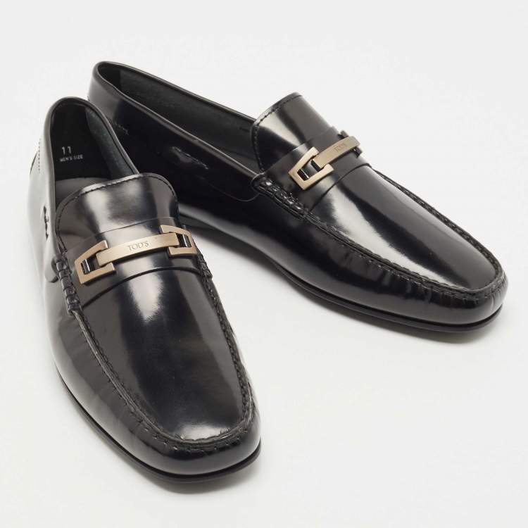 Pre Owned Tod's Black Patent Leather Slip On Loafers Size 45.5
