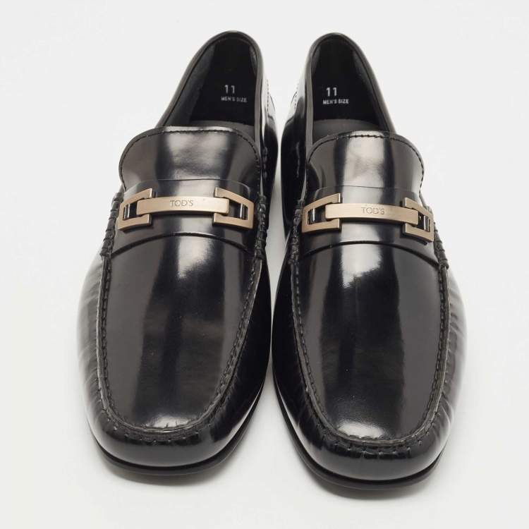 Pre Owned Tod's Black Patent Leather Slip On Loafers Size 45.5