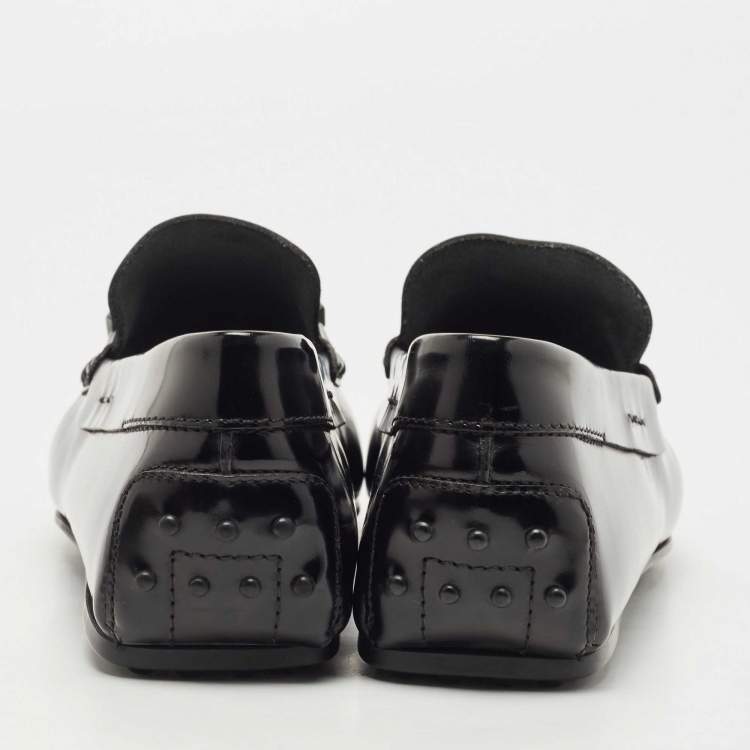 Pre Owned Tod's Black Patent Leather Slip On Loafers Size 45.5