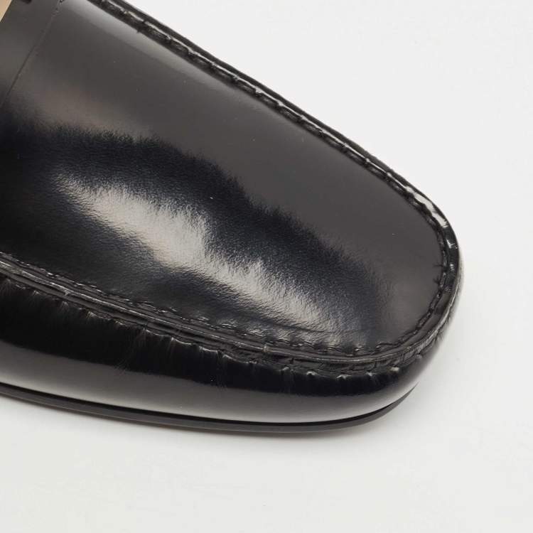 Pre Owned Tod's Black Patent Leather Slip On Loafers Size 45.5