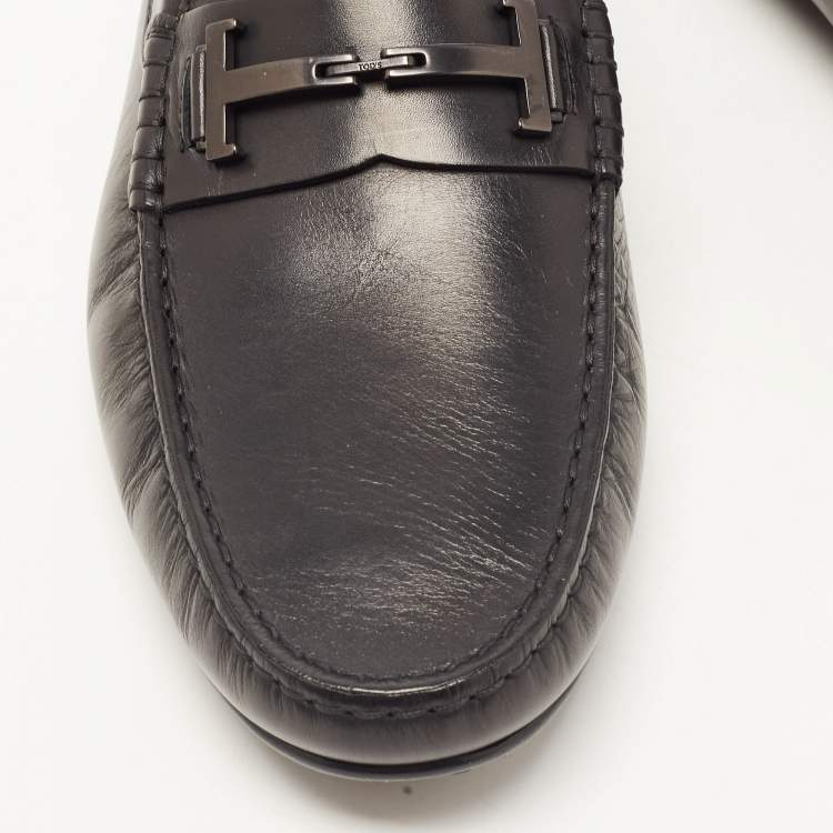 مملوكة مسبقًا Tod's Black Leather Double T Slip On Loafers Size 44