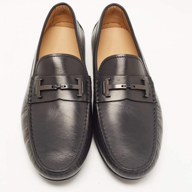 مملوكة مسبقًا Tod's Black Leather Double T Slip On Loafers Size 44