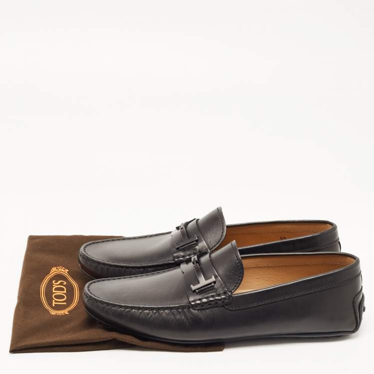 مملوكة مسبقًا Tod's Black Leather Double T Slip On Loafers Size 44
