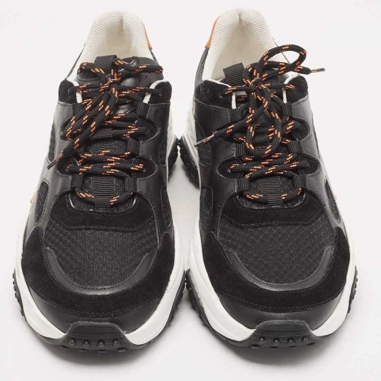 Pre Owned Tod's Black/Orange Mesh and Leather Chunky Platform Sneakers Size 42