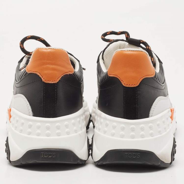 Pre Owned Tod's Black/Orange Mesh and Leather Chunky Platform Sneakers Size 42