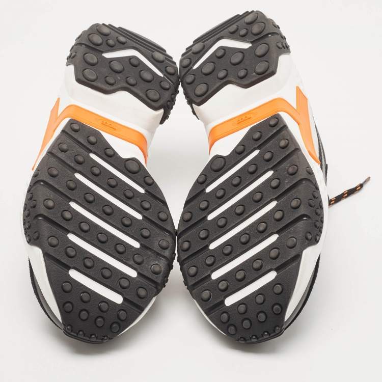 Pre Owned Tod's Black/Orange Mesh and Leather Chunky Platform Sneakers Size 42