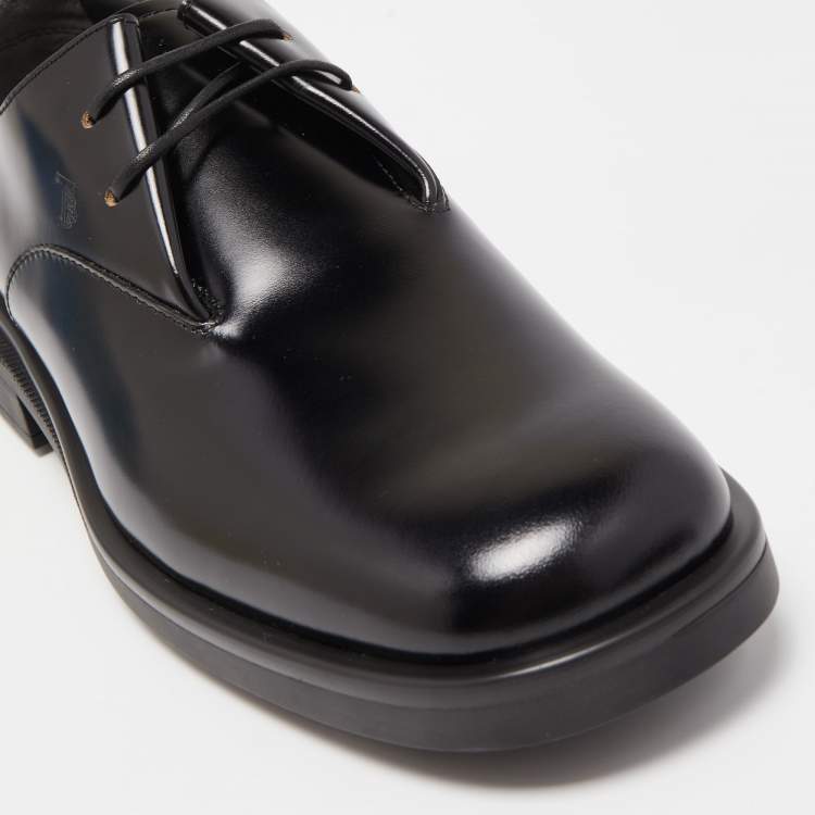 Pre Owned Tod's Black Leather Glazed Lace Up Derby Size 40