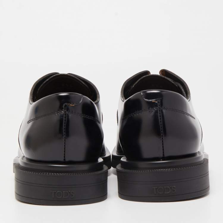 Pre Owned Tod's Black Leather Glazed Lace Up Derby Size 40