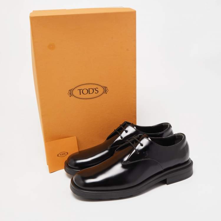 Pre Owned Tod's Black Leather Glazed Lace Up Derby Size 40