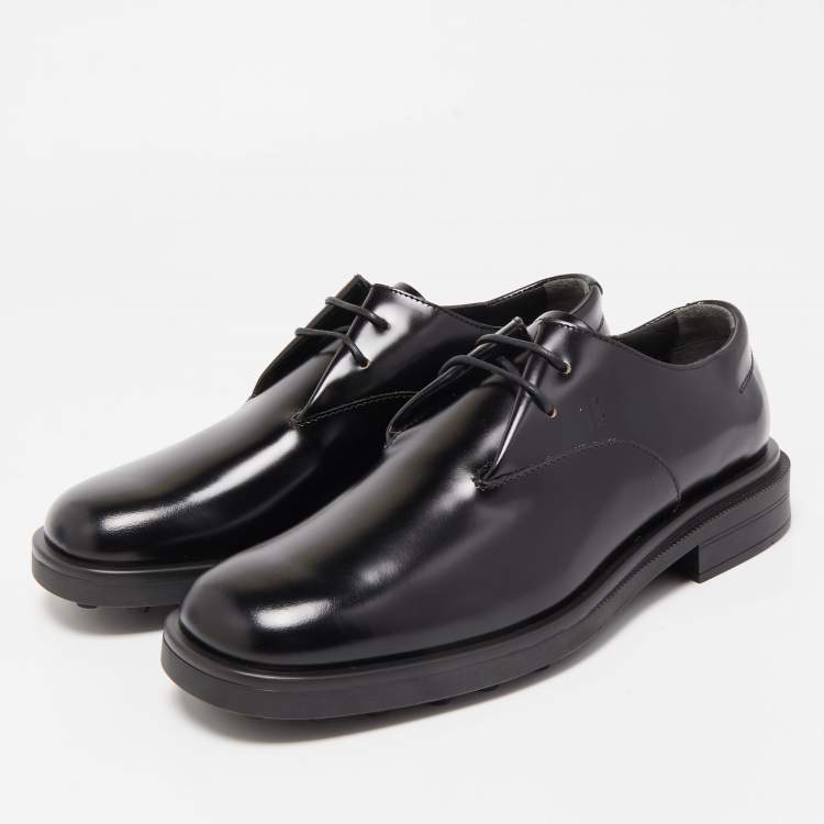 Pre Owned Tod's Black Leather Glazed Lace Up Derby Size 40