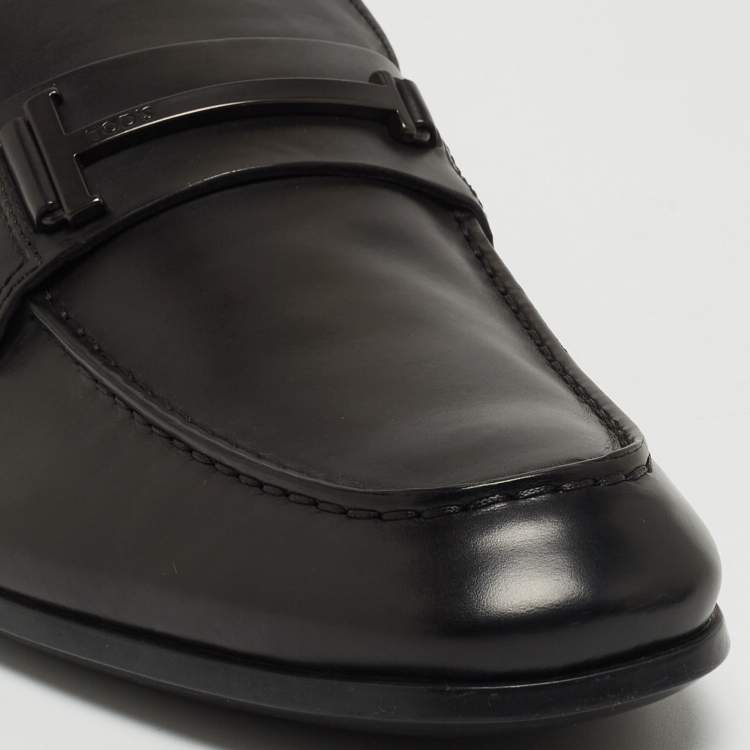 مملوكة مسبقًا Tod's Black Leather T Slip On Loafers Size 47