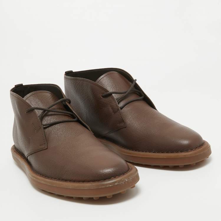 Pre Owned Tod's Dark Brown Leather Chukka Boots Size 45.5