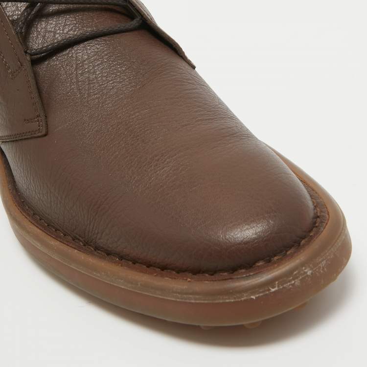 Pre Owned Tod's Dark Brown Leather Chukka Boots Size 45.5