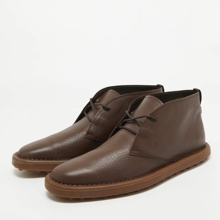 Pre Owned Tod's Dark Brown Leather Chukka Boots Size 45.5