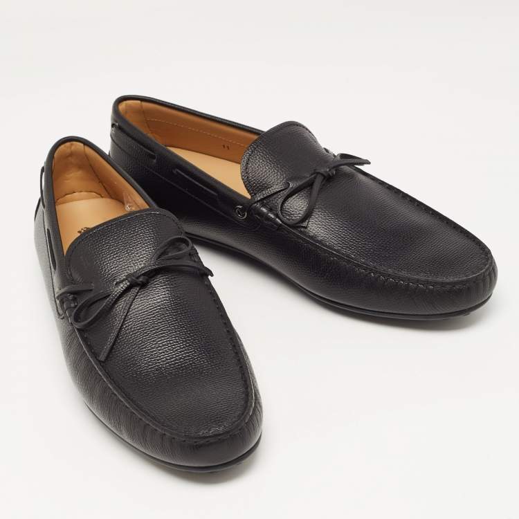 Pre Owned Tod's Black Leather City Gommino Bow Loafers Size 45.5