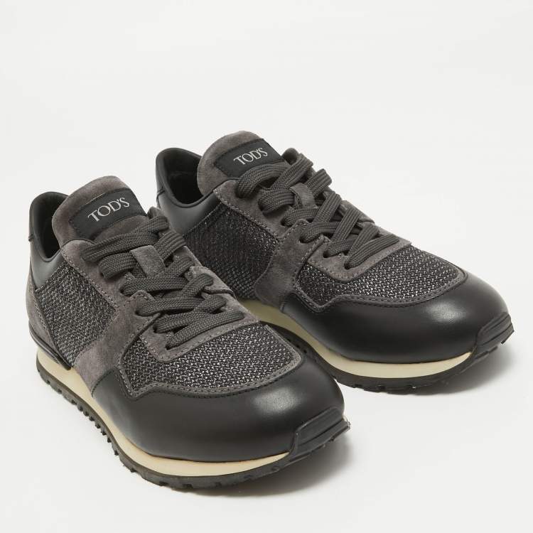 Pre Owned Tod's Black/Grey Leather and Suede Low Top Sneakers Size 40
