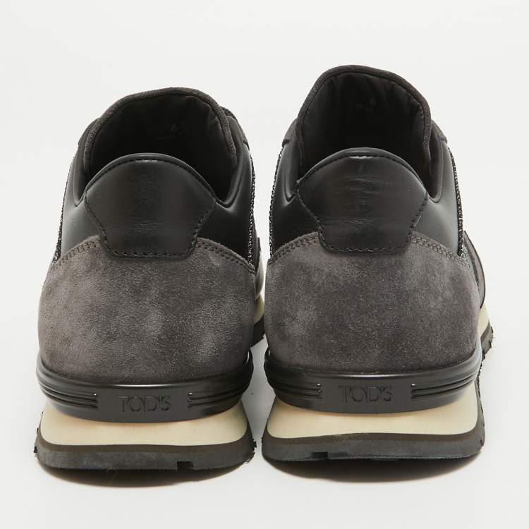 Pre Owned Tod's Black/Grey Leather and Suede Low Top Sneakers Size 40