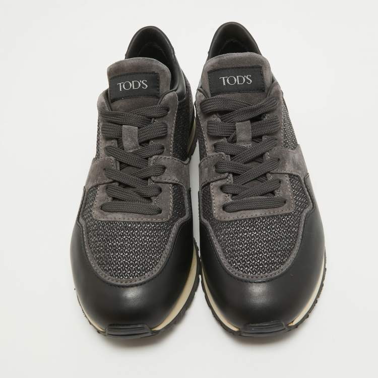 Pre Owned Tod's Black/Grey Leather and Suede Low Top Sneakers Size 40