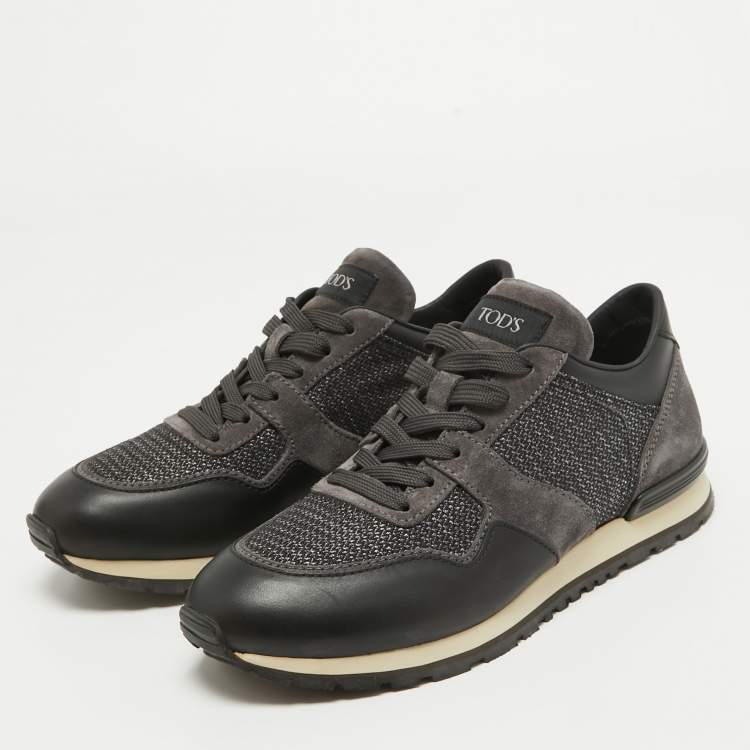 Pre Owned Tod's Black/Grey Leather and Suede Low Top Sneakers Size 40
