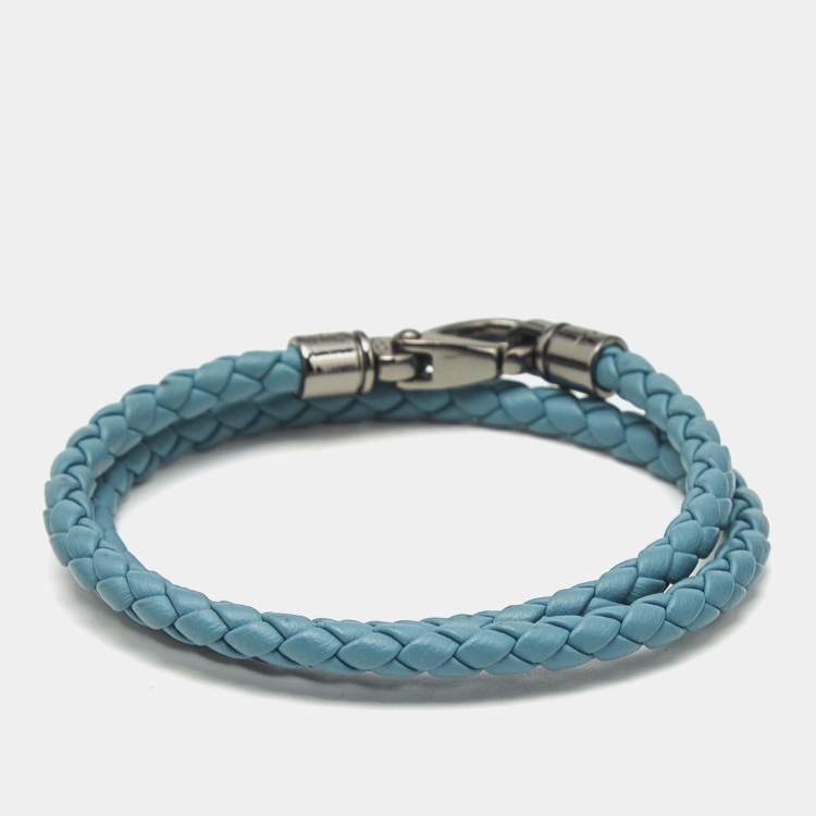 Pre Owned Tod's MyColors Blue Leather Gunmetal Tone Wrap Bracelet