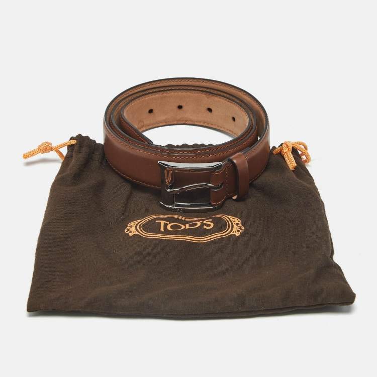 Pre Owned Tod's 85 CM Buckle Belt Brown Leather