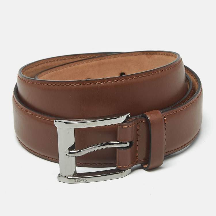 Pre Owned Tod's 85 CM Buckle Belt Brown Leather