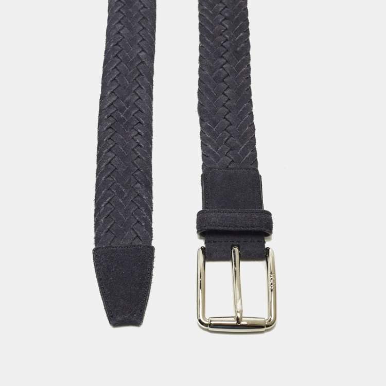 Pre Owned Tod's 95 CM Buckle Belt Navy Blue Woven Suede