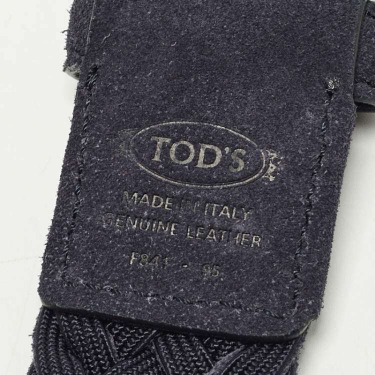 Pre Owned Tod's 95 CM Buckle Belt Navy Blue Woven Suede