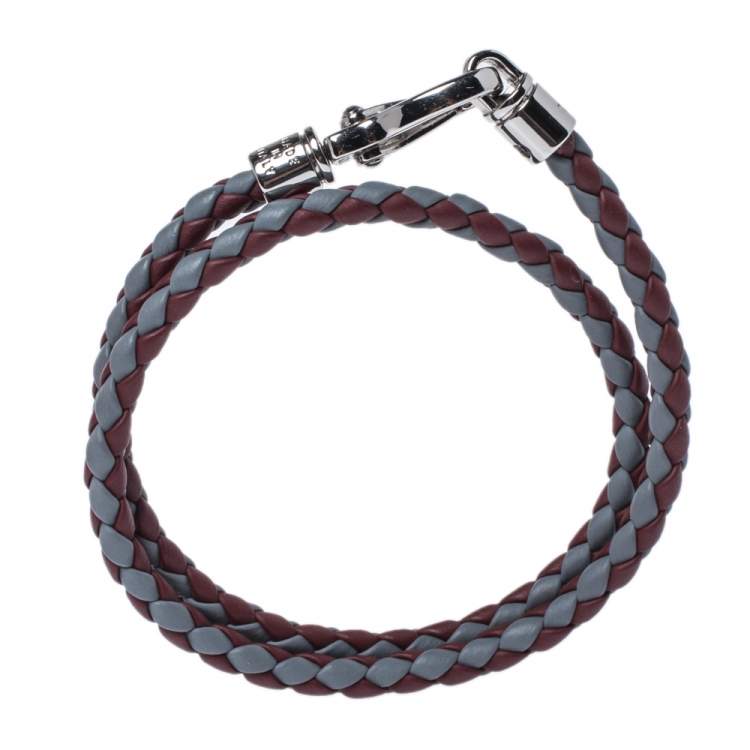 Pre Owned Tod's Mycolors Bicolor Woven Leather Silver Tone Double Wrap Bracelet        