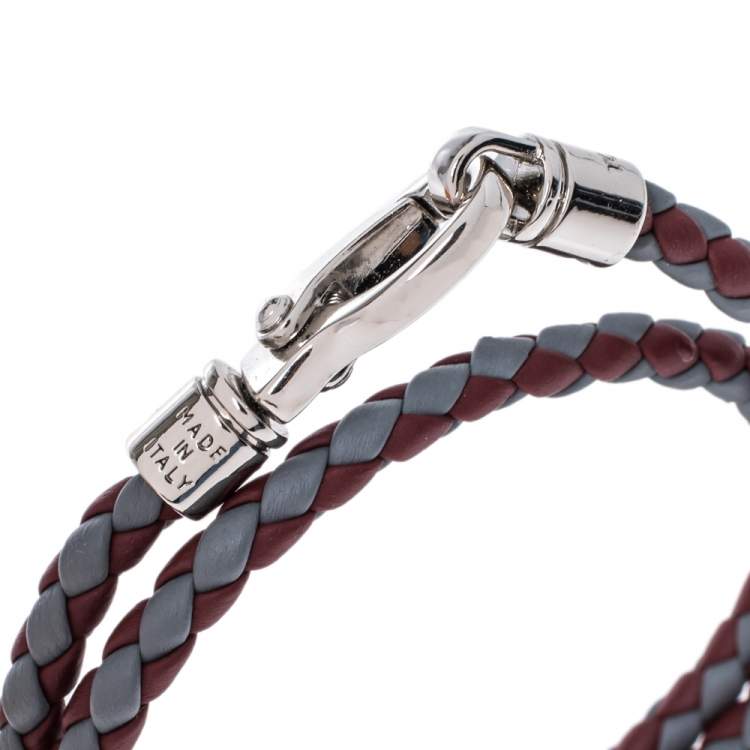Pre Owned Tod's Mycolors Bicolor Woven Leather Silver Tone Double Wrap Bracelet        